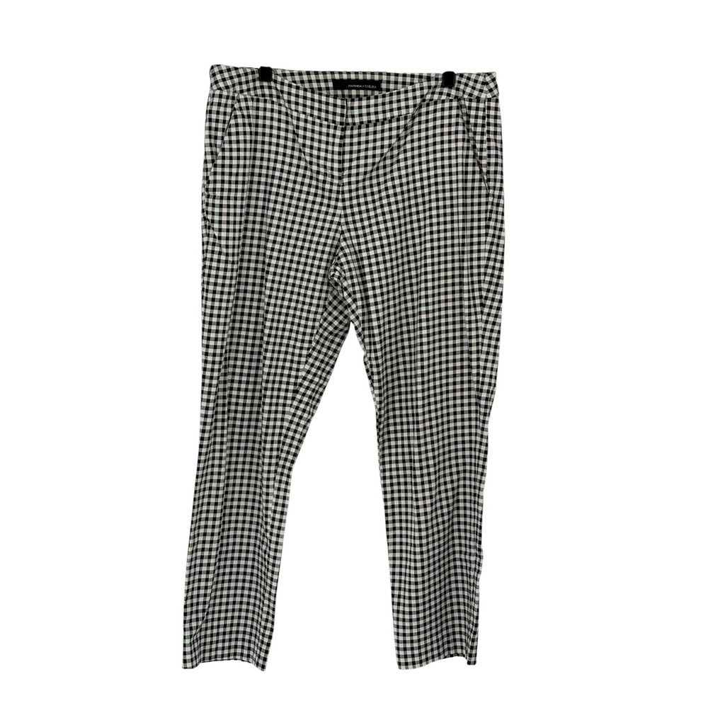 Amanda + Chelsea Gingham Trousers Black White Slim‎ Leg Stretch Size 8